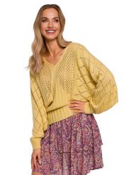 Made of emotion Sweter w kolorze żółtym rozmiar: S/M. Żółte swetry klasyczne damskie Made Of Emotion, m, ze splotem, bez kołnierzyka. Za 83.42 zł.