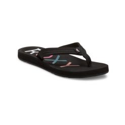 Klapki plażowe dla Kobiety VISTA Czarny. Czarne klapki damskie Roxy, bez wzorów, z materiału, bez obcasa. W wyprzedaży za 71.99 zł.