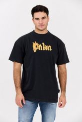 PALM ANGELS Czarny męski t-shirt Burning Logo Tee, Rozmiar XXL. Czarne t-shirty męskie PALM ANGELS, l, bez wzorów, z bawełny, bez kołnierzyka. W wyprzedaży za 950.99 zł.