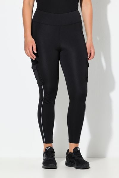 Damskie Legginsy sportowe kieszenie cargo materiał Powerstretch. Czarne legginsy damskie Ulla Popken, plus size, bez wzorów, z dresówki. Za 279.99 zł.