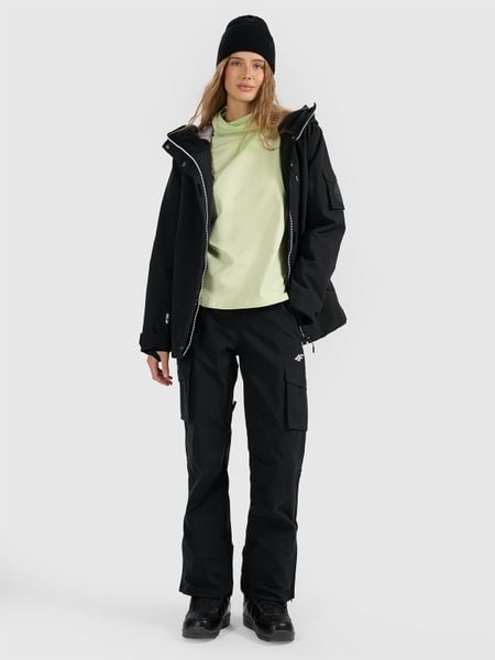4F Spodnie snowboardowe membrana 15000 damskie - czarne XS. Czarne spodnie materiałowe damskie 4f, bez wzorów, z materiału. Za 599.99 zł.