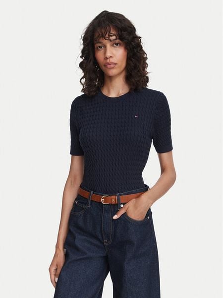Tommy Hilfiger Sweter WW0WW41787 Granatowy Regular Fit. Niebieskie swetry klasyczne damskie Tommy Hilfiger, s, z bawełny, bez kołnierzyka. Za 489.99 zł.