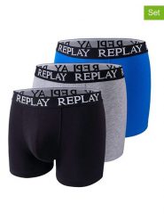 Replay Underwear Bokserki (3 pary) w kolorze czarnym, szarym i niebieskim rozmiar: S. Czarne bokserki męskie Replay Underwear, bez wzorów. Za 60.99 zł.