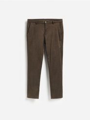 Spodnie slim fit z mikrowzorem - brązowy. Brązowe spodnie materiałowe męskie Reserved, bez wzorów, z bawełny. Za 159.99 zł.
