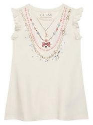 Guess Sukienka codzienna K6RK02 KA6W4 Écru Regular Fit. Sukienki dziewczęce Guess, z aplikacjami, z bawełny, bez ramiączek. Za 139.99 zł.