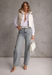 Jasnoniebieskie Jeansy z Bawełny Barrel Leg High Waist Vezorea. Niebieskie jeansy damskie Renee, z podwyższonym stanem. Za 129.99 zł.