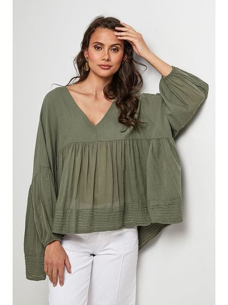Lin Passion Bluzka w kolorze khaki rozmiar: 38/40. Brązowe bluzki damskie Lin Passion, bez wzorów, z bawełny, klasyczne, bez kołnierzyka, bez ramiączek. Za 150.02 zł.