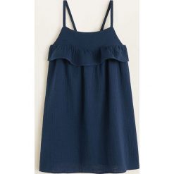 Mango Kids - Sukienka dziecięca Code 110-140 cm. Niebieskie sukienki dziewczęce Mango Kids, bez wzorów, z bawełny, casualowe, bez ramiączek. W wyprzedaży za 39.90 zł.