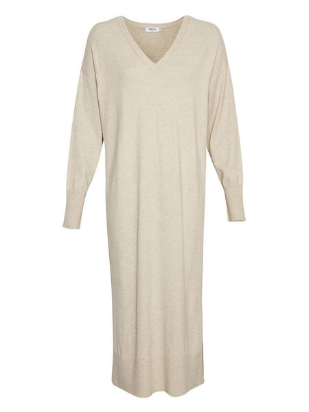MOSS COPENHAGEN Sukienka "Hermine Rachelle" w kolorze beżowym rozmiar: L/XL. Brązowe sukienki damskie MOSS COPENHAGEN, na imprezę, l, bez wzorów, z wiskozy, klasyczne, bez kołnierzyka, bez ramiączek, maxi. Za 109.52 zł.