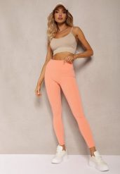 Pomarańczowe Sportowe Legginsy High Waist Quarefia. Brązowe legginsy damskie Renee, l, bez wzorów, z jeansu. Za 24.99 zł.