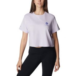 Koszulka trekkingowa damska Columbia North Cascades Cropped. Fioletowe bluzki damskie Columbia, l, bez wzorów, sportowe, bez kołnierzyka, bez ramiączek. Za 54.99 zł.
