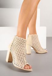 Beżowe Siateczkowe Botki Vices na Słupku Sovhira. Brązowe botki damskie Renee, na lato, z materiału, eleganckie, bez obcasa, na obcasie, bez zapięcia. Za 99.99 zł.