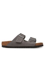 Birkenstock Klapki Arizona LEOI 1027026 Szary. Szare klapki damskie Birkenstock, bez wzorów, ze skóry, bez obcasa. Za 409.99 zł.
