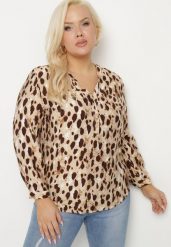 Brązowa Koszula z Wiskozą w Panterkę z Dekoltem w Serek Norlivis. Brązowe koszule damskie Born2be, plus size, bez wzorów, z jeansu, eleganckie, bez kołnierzyka, plus size, bez ramiączek. Za 69.99 zł.