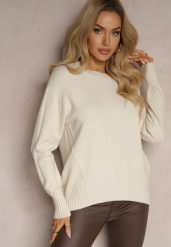 Jasnobeżowy Casualowy Sweter z Wiskozą i Modalem ze Ściągaczami Riviti. Brązowe swetry klasyczne damskie Renee, l, z jeansu, bez kołnierzyka. Za 74.99 zł.
