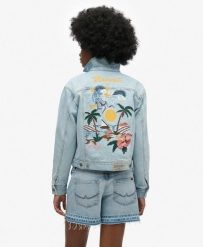 Kurtka jeansowa ozdobiona. Szare kurtki damskie Superdry., bez wzorów, z bawełny, bez kaptura. Za 481.55 zł.