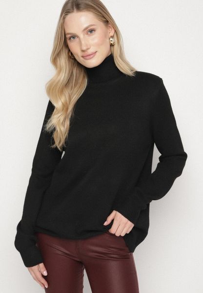 Czarny Casualowy Golf z Wełną o Prostym Kroju Reiselia. Czarne golfy damskie Born2be, uniwersalny, bez wzorów, z bawełny, bez ramiączek. Za 54.99 zł.