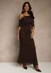 Brązowa Sukienka o Asymetrycznym Kroju Ozdobiona Falbaną Owedia. Brązowe sukienki damskie Renee, l, bez wzorów, z poliesteru, eleganckie, z asymetrycznym kołnierzem, bez ramiączek, asymetryczne. Za 179.99 zł.