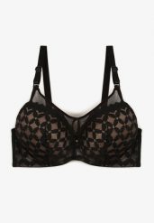 Czarno-Beżowy Biustonosz o Kroju Full Cup Push-Up Zdobiony Geometrycznym Wzorem Zoliri. Czarne biustonosze Renee, z aplikacjami, z bawełny. Za 39.99 zł.