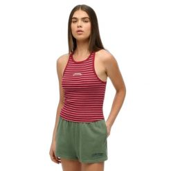 Tank top w paski z plecami w stylu sportowym i logo dla kobiet Superdry Essentia. Czerwone topy damskie Superdry., bez wzorów, bez ramiączek. Za 102.85 zł.