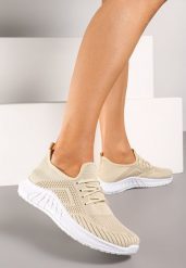 Beżowo-Białe Buty Sportowe Tymagio. Brązowe buty sportowe na co dzień damskie Born2be, bez wzorów, z jeansu. Za 39.99 zł.