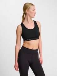 Damski biustonosz typu light support Hummel Pulse. Czarne biustonosze sportowe damskie HUMMEL, bez wzorów, z materiału. Za 147.50 zł.