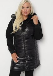 Czarna Kamizelka Pikowana na Suwak z Kapturem Quenaria. Czarne kamizelki damskie Born2be, xl, z jeansu. Za 129.99 zł.