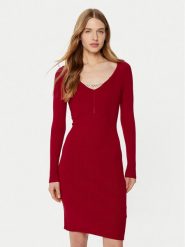 Guess Sukienka dzianinowa W5RK07 Z2YJ2 Czerwony Regular Fit. Czerwone sukienki damskie Guess, m, z aplikacjami, z dzianiny, bez kołnierzyka, bez ramiączek. Za 379.99 zł.
