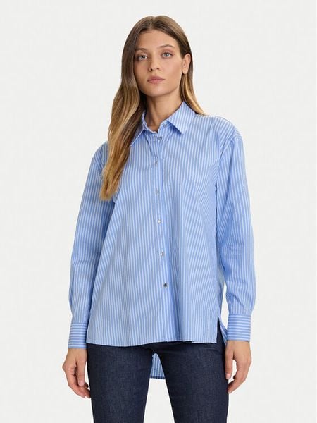 Morgan Koszula 252-CRAY Niebieski Loose Fit. Niebieskie koszule damskie Morgan, bez wzorów, z bawełny, bez kołnierzyka, bez ramiączek. Za 199.99 zł.