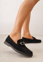 Czarne Mokasyny z Prostokątną Metaliczną Ozdobą Aeleorane. Czarne mokasyny damskie Born2be, z materiału. Za 119.99 zł.