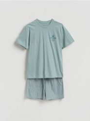 Dwuczęściowa piżama z bawełny - jasnozielony. Zielone piżamy męskie Reserved, l, bez wzorów, z bawełny, bez ramiączek. Za 99.99 zł.