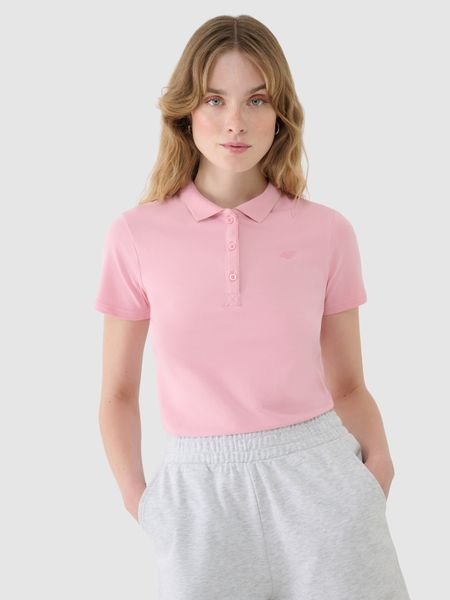 4F Koszulka polo slim damska - różowa XS. Czerwone bluzki damskie 4f, xs, bez wzorów, z bawełny, klasyczne, bez kołnierzyka, bez ramiączek. W wyprzedaży za 59.99 zł.