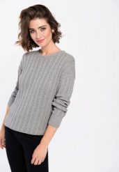 Bawełniany sweter S-LANA. Szare swetry klasyczne damskie Volcano, m, z bawełny, bez kołnierzyka. Za 129.99 zł.