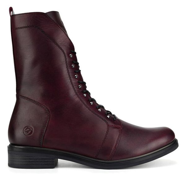 Trzewiki Remonte. Czerwone botki damskie Remonte, bez obcasa, na płaskiej podeszwie, bez zapięcia. Za 519.99 zł.