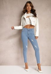 Niebieskie Jeansy Skinny Wykończone Przetarciami i Dziurami Evilenn. Niebieskie jeansy damskie Renee. Za 59.99 zł.