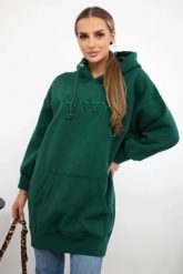 Bluza ocieplana z haftowanym napisem oversize ciemno zielona. Zielone bluzy z kapturem damskie KESI, l, z bawełny. Za 238.37 zł.