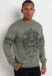 Jasnozielona Bluza z Bawełną Ozdobiona Nadrukiem Lulisa. Zielone bluzy bez kaptura męskie Born2be, l, z bawełny. Za 69.99 zł.