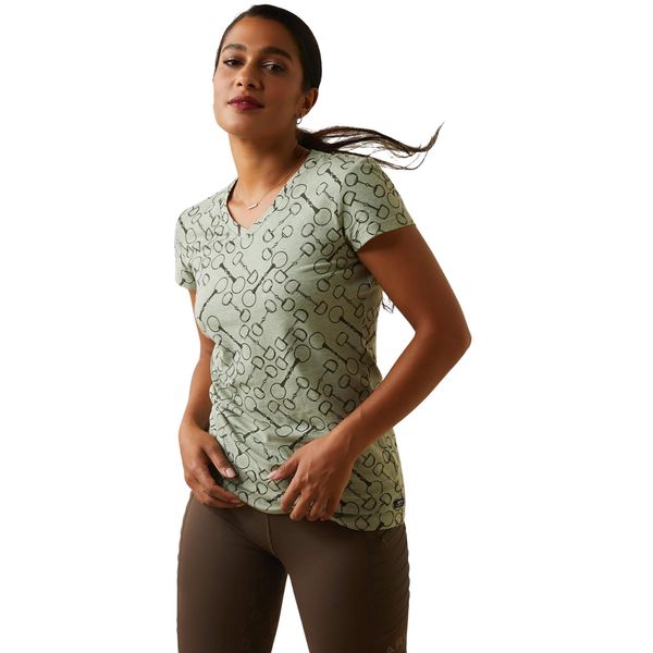 Koszulka damska Ariat Snaffle. Zielone bluzki damskie Ariat, bez wzorów, bez kołnierzyka. Za 225.50 zł.