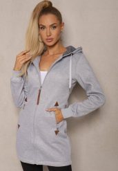 Szara Bluza Długa z Kapturem Ozdobionym Napisami Sinellina. Szare bluzy z kapturem damskie Renee, l, z jeansu. Za 99.99 zł.