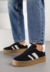 Czarne Sneakersy Typu Kultowe Tenisówki na Grubej Podeszwie Nalorela. Czarne trampki i tenisówki damskie Born2be, bez wzorów, z jeansu. Za 99.99 zł.