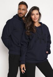 Granatowa Dzianinowa Bluza z Kapturem Nisrat. Niebieskie bluzy z kapturem męskie Born2be, l, z dzianiny. Za 74.99 zł.