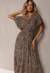 Brązowa Kopertowa Sukienka Bawełniana z Gumką w Talii i Materiałowym Paskiem Teslana. Brązowe sukienki damskie Renee, na co dzień, na lato, l, bez wzorów, z bawełny, casualowe, bez kołnierzyka, bez ramiączek, maxi, kopertowe. Za 64.99 zł.