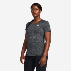 Koszulka damska Under Armour Tech™ Twist. Czarne bluzki sportowe damskie Under Armour, xs, z materiału, bez kołnierzyka, bez ramiączek. Za 79.99 zł.