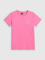 T-shirt regular z nadrukiem damski 4F 4FRSS26TTSHF4537. Czerwone t-shirty damskie 4f, s, bez wzorów, z bawełny, bez kołnierzyka. Za 59.99 zł.