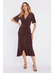 Made of emotion Sukienka w kolorze brązowym rozmiar: S. Brązowe sukienki damskie Made Of Emotion, s, bez wzorów, bez kołnierzyka, bez ramiączek, midi, kopertowe. Za 234.99 zł.