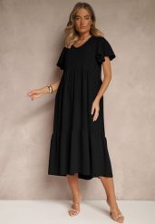 Czarna Rozkloszowana Sukienka z Wiskozą w Casualowym Stylu Filarenna. Czarne sukienki damskie Renee, na co dzień, l, bez wzorów, z wiskozy, eleganckie, bez kołnierzyka, bez ramiączek, midi, rozkloszowane. W wyprzedaży za 59.49 zł.