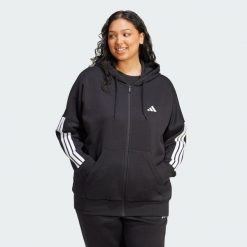 Bluza Essentials 3-Stripes Full-Zip Fleece Hoodie (Plus Size). Białe bluzy sportowe damskie Adidas, plus size, z materiału. Za 259.00 zł.