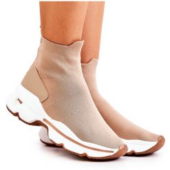 Buty Sportowe Wysoka Skarpeta Beżowe Bailee beżowy. Brązowe buty sportowe na co dzień damskie bez wzorów, z gumy. Za 161.95 zł.