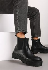 Czarne Botki w Stylu Sztybletów na Platformie z Ociepleniem Torlissa. Czarne botki damskie Renee, z jeansu, eleganckie, bez obcasa, na platformie, bez zapięcia. Za 159.99 zł.