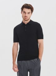 PAKO LORENTE - Czarny swetrowy t-shirt polo. Czarne koszulki polo męskie Pako Lorente, l, bez wzorów, z bawełny, bez ramiączek. Za 249.99 zł.